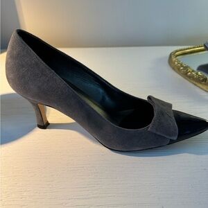 Vaneli Gray Suede Pointed-Toe Kitten Heels